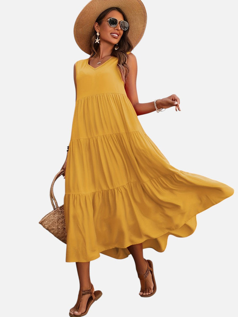 Women’s V-Neck Tiered Maxi Dress - Effortless Summer Elegance