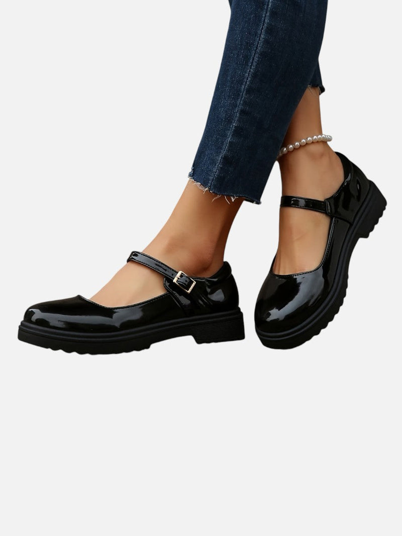 Women’s Glossy Leather Look Mary Jane Loafers - Comfort Style