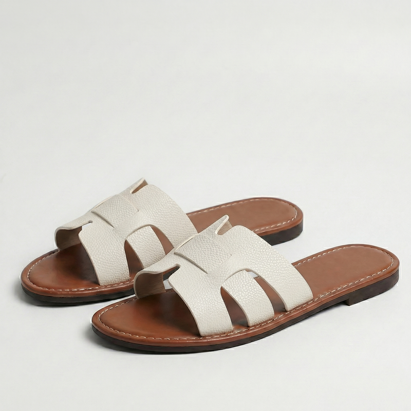 Women’s Flat Slide Sandals - Leather Look Elegance