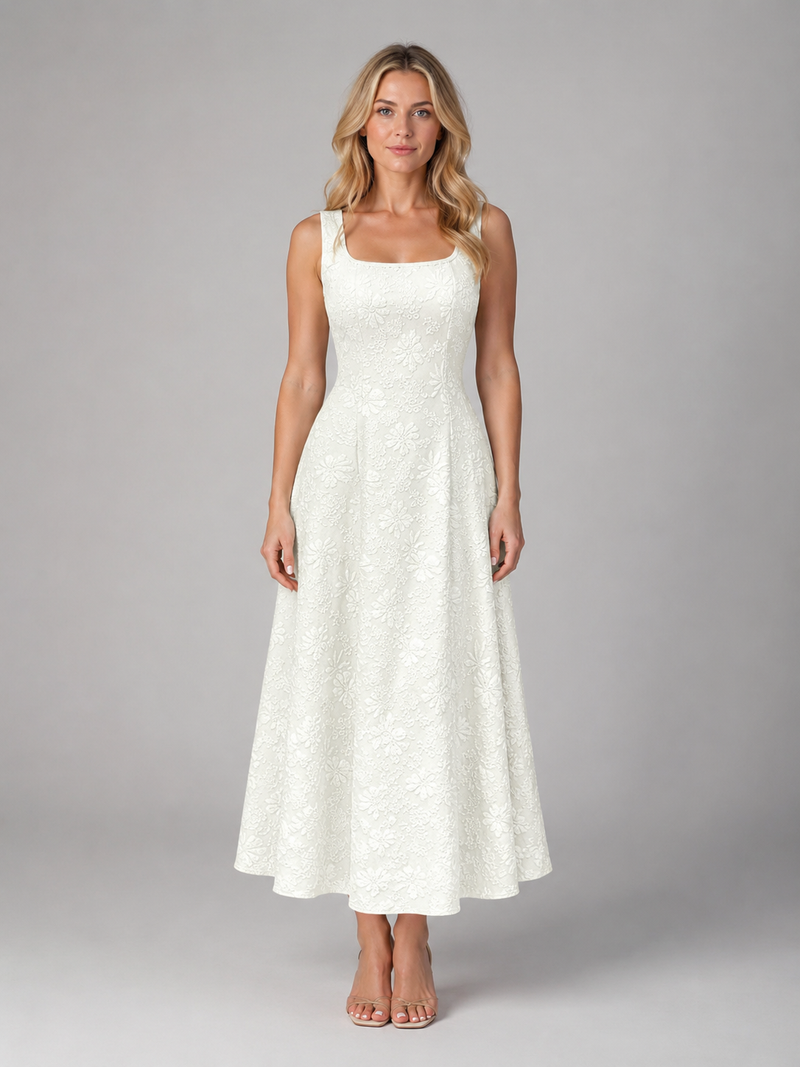 Women's Floral Jacquard Midi Dress - Wedding Guest Occasion