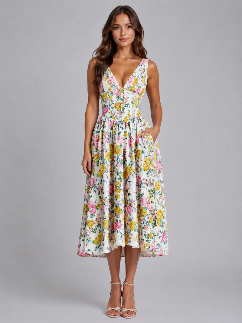 Women’s Floral Midi Sundress - Summer Occasion Style