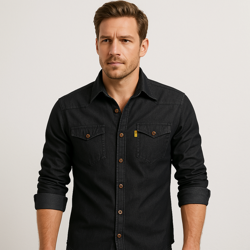 AdaptiveFit Cotton Denim Shirt: Tailored For Men