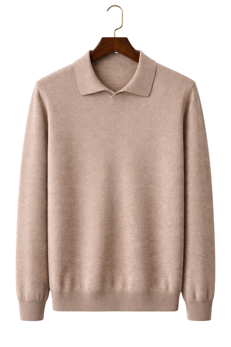Alpine Sand Pure Maison Worsted Cashmere Long Sleeve Polo