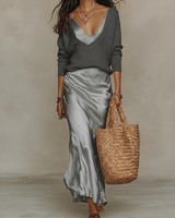 Aria Satin Midi Set with Coordinating Knit