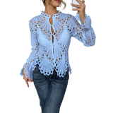 Ella Lace Cutwork Tie-Front Blouse