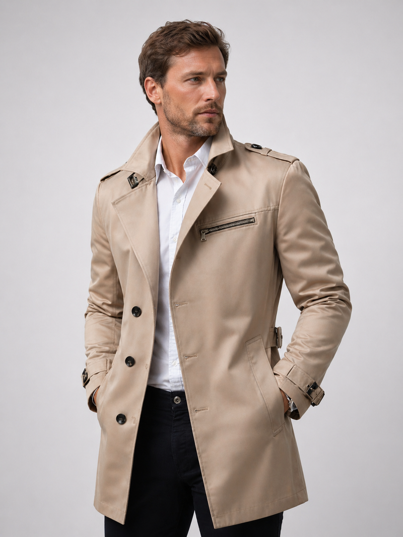 Men’s Belted Trench Coat - Classic Tailored Style