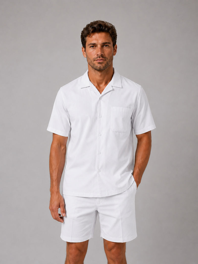 Men’s Linen Look Shirt & Shorts Co-Ord Set - Summer Style