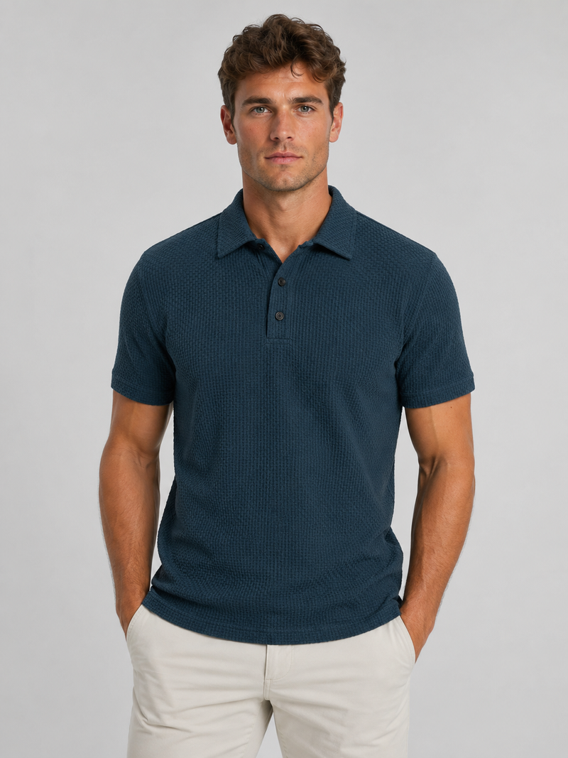 Men's Textured Knit Polo Shirt - Smart Casual Summer Style