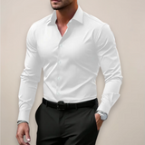Men's Notched Collar Button-Up Shirt - Classic Smart Casual Long Sleeve