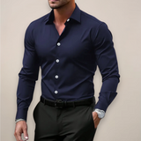 Men's Notched Collar Button-Up Shirt - Classic Smart Casual Long Sleeve