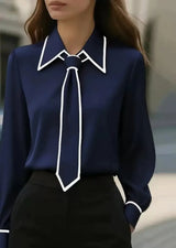 Olivia Elegant Tie Neck Contrast Collar Blouse