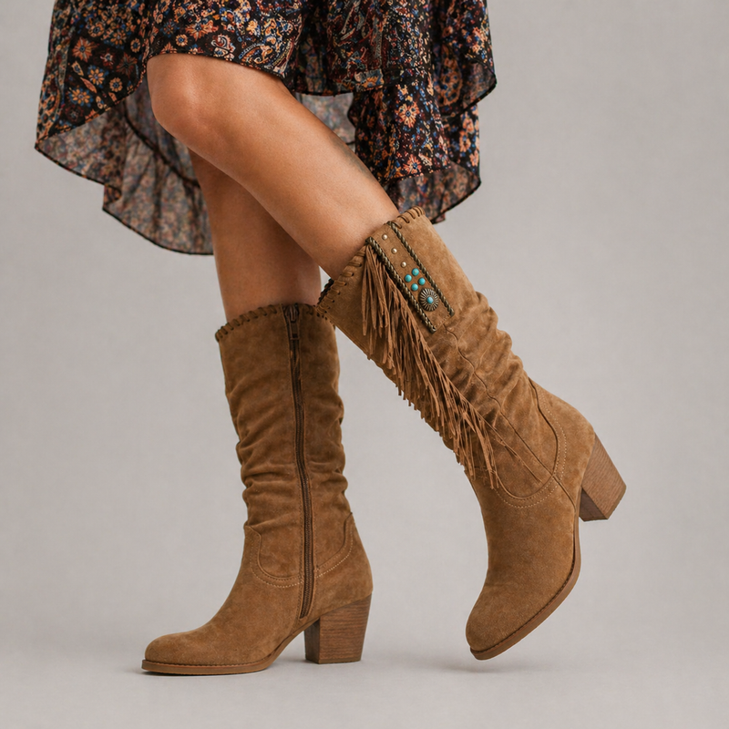 Women’s Cowboy Fringe Boots - Mid-Calf Style