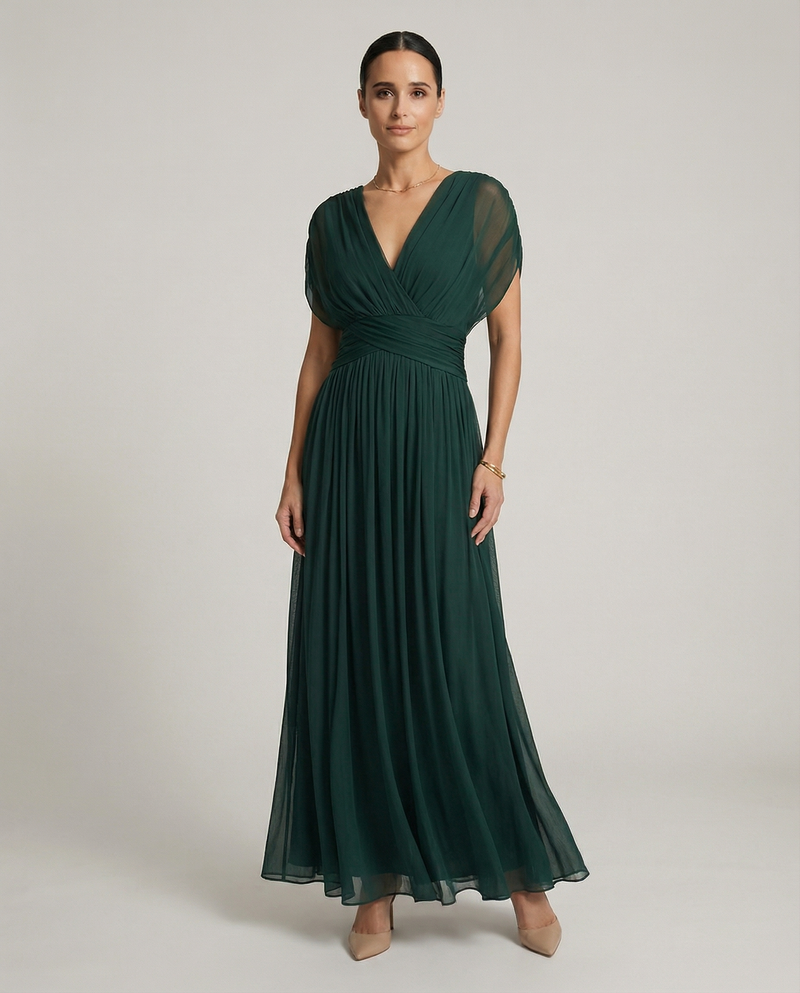 Women’s Gradient Pleated Maxi Dress - Elegant Flowing Silhouette