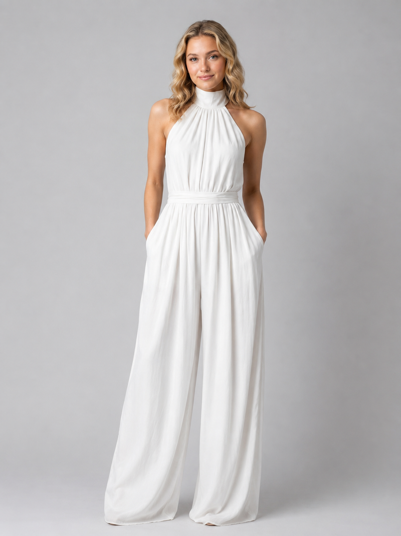 Women’s Halter Neck Wide Leg Jumpsuit - Elegant Flowing Style