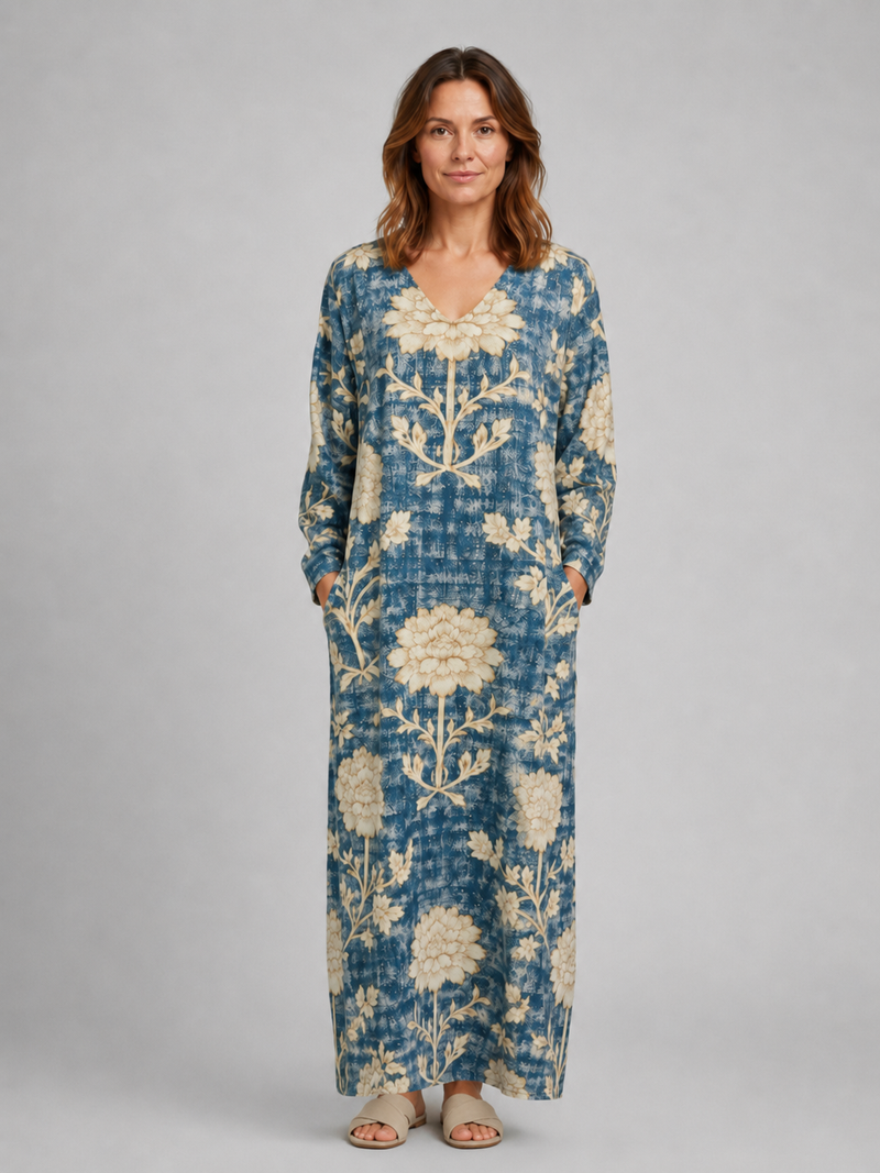 Women's Linen Look Midi Dress with Pockets - Flattering Relaxed Fit