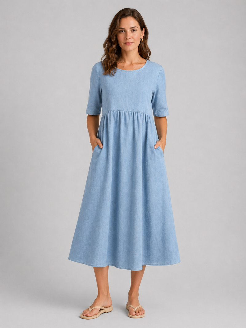 Women’s Linen Look Midi Dress - Flattering Style