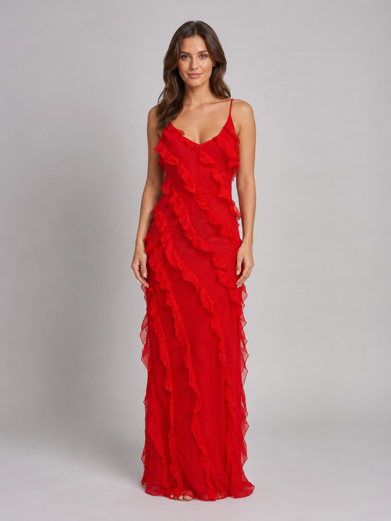 Women’s Ruffle Maxi Dress - Flowing Silhouette
