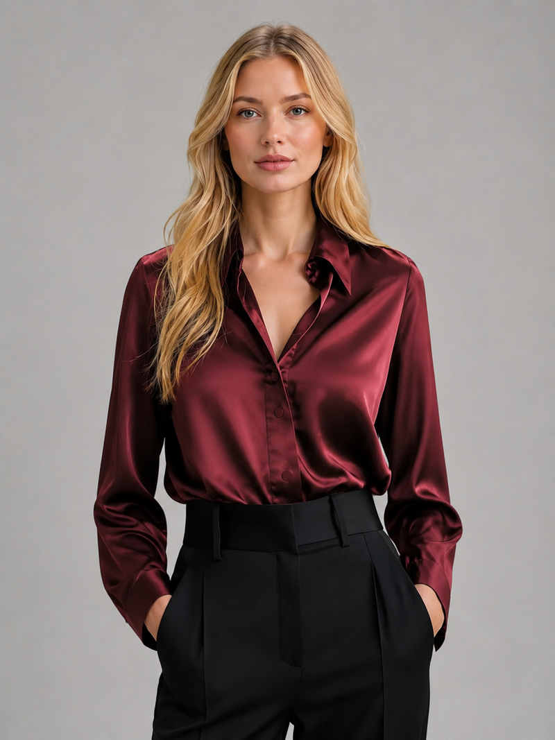 Women's Satin-Feel Blouse - Elegant Silky Drape