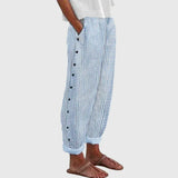 Women’s Striped Button Detail Trousers – Relaxed Fit
