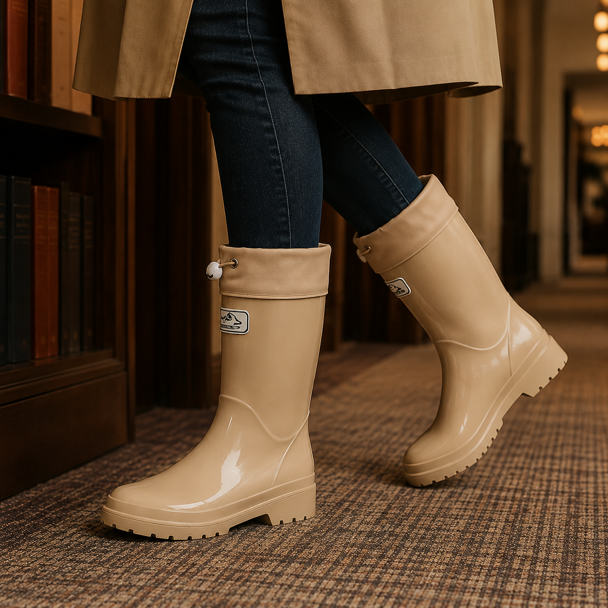 Caffaro Drawstring Rain Boots - Beige