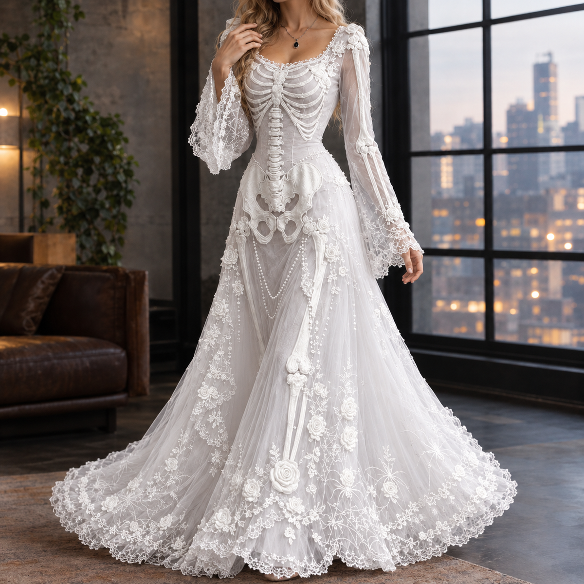 Lucinda-Elise Skeleton Maxi Dress - White