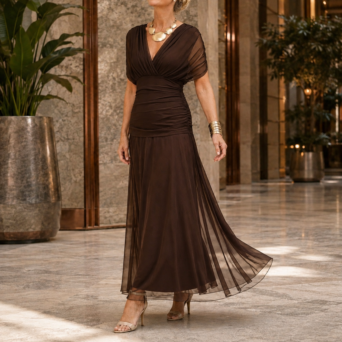 Lydia-Hope Wrap Maxi Dress - Brown