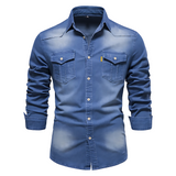 AdaptiveFit Cotton Denim Shirt: Tailored For Men